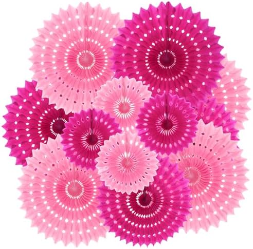 12Pcs Pink Honeycomb Paper Fans Wall Decor Set