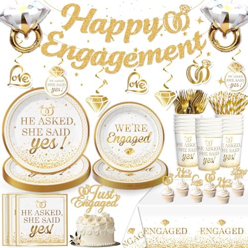 Gold White Engagement Party Decor Set for 25 Guests