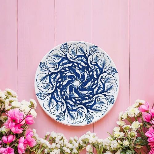 Blue and White Leaf Decoration Bone China Plate with Stand