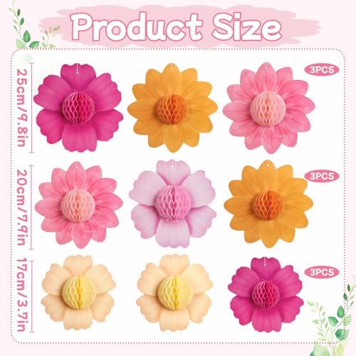 SUNBEAUTY 9 PCS Pink Orange Hanging Paper Flowers Set