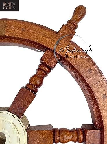 Medieval Replicas Ship Wheel 24 Inch Brown Wooden Decor