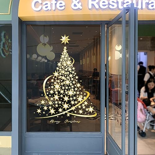 Cityhermit Golden Christmas Tree Window Stickers for Glass