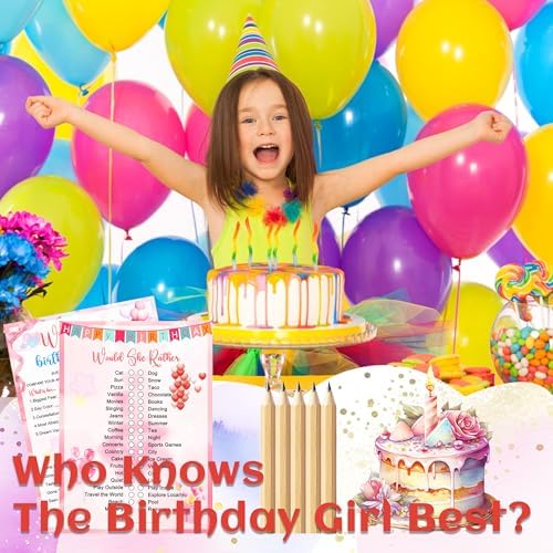 Who Knows The Birthday Girl Best Cards Set 50Pcs with 5 Pencils