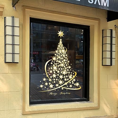 Cityhermit Golden Christmas Tree Window Stickers for Glass