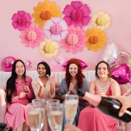 SUNBEAUTY 9 PCS Pink Orange Hanging Paper Flowers Set