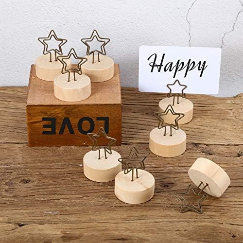 Yaomiao 15 Pack Wooden Base Card Holders with Star Shape Iron Wire Clips