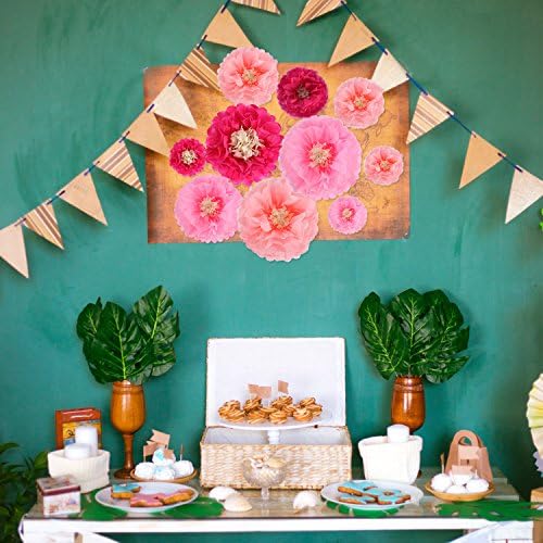 Gejoy 12 Piece Pink Paper Flowers Pom Poms DIY Decor