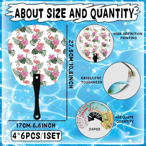 24Pcs Plastic Summer Handheld Fans Hawaiian Theme Decorative Foldable Fans