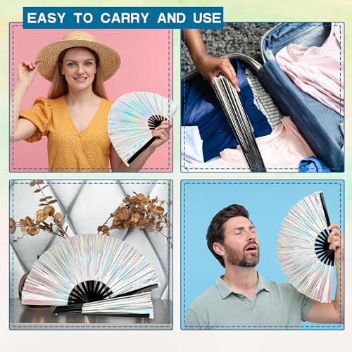 2 Pack Glitter Folding Handheld Fans with Flannel Bags for Dance Parties