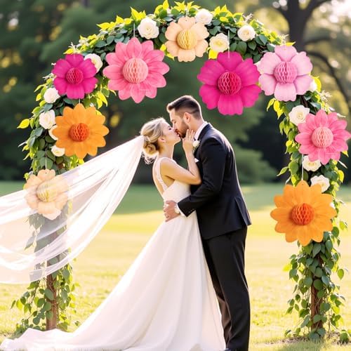 SUNBEAUTY 9 PCS Pink Orange Hanging Paper Flowers Set