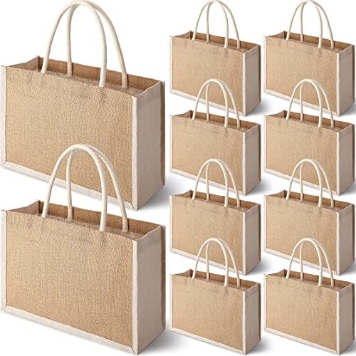Boao 10 Pcs Burlap Tote Bags with Handles for Bridesmaids and Weddings