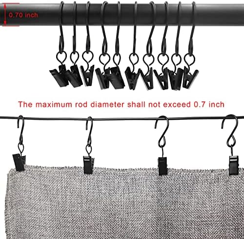 Stainless Steel S Hooks Curtain Clips 50 Pack Black 3 Inch 1