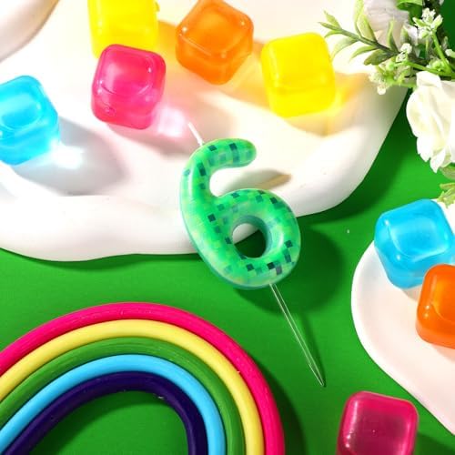 Pixel Miner Dynamite Green Number 6 Birthday Candle