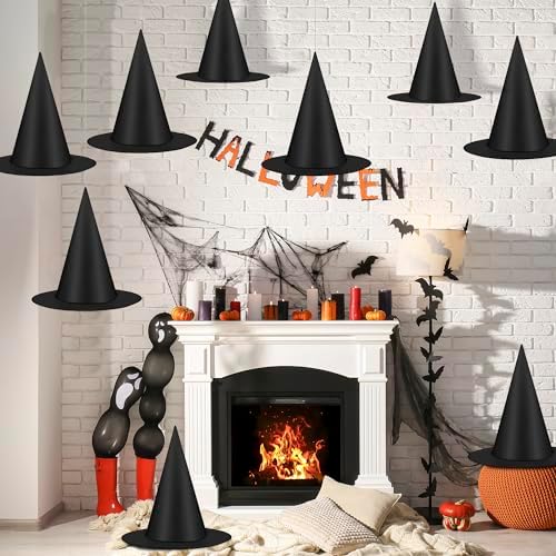 12 Piece Halloween Witch Hats with Hanging Cord