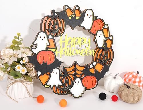 Happy Halloween Wooden Wreath Wall Hanging Sign