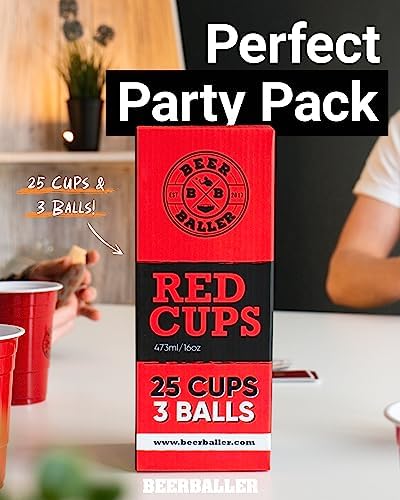 Red Cups Set - 24 Cups 3 Balls 16oz Reusable Dishwasher Safe