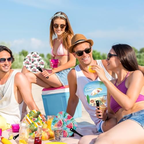 24Pcs Plastic Summer Handheld Fans Hawaiian Theme Decorative Foldable Fans