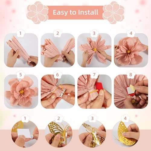 Pink Paper Flowers 3D Wall Decor for Parties 1