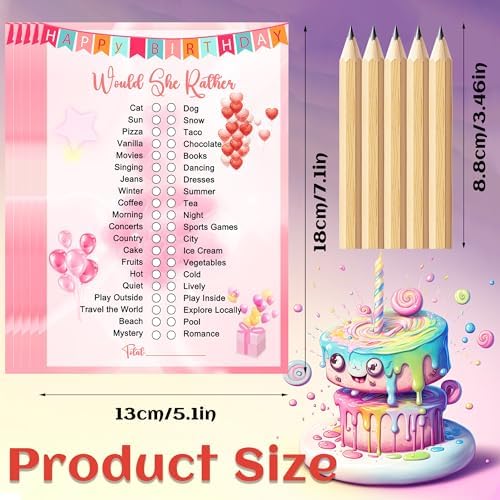 Who Knows The Birthday Girl Best Cards Set 50Pcs with 5 Pencils