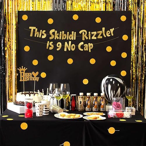 This Skibidi Rizzler is 9 No Cap Gold Glitter Banner 1