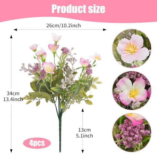 4Pcs Artificial Silk Wildflowers for Home Decor