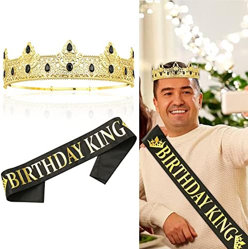 Birthday King Crown and Sash for Men Gold-1