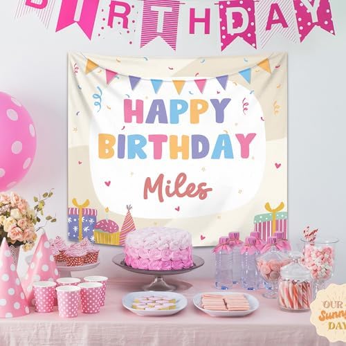 Lalamoon Personalized Kids Birthday Tapestry Wall Art