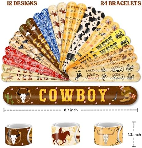 48PCS Cowboy Party Set - Slap Bracelets Temporary Tattoos for Kids