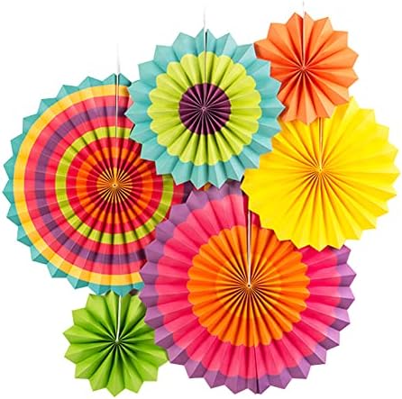 SUNBEAUTY 6-Pack Hanging Paper Fans for Party Decor
