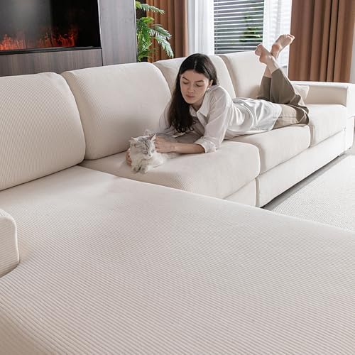 OHSIO Sectional Couch Cover Ivory Pet Friendly