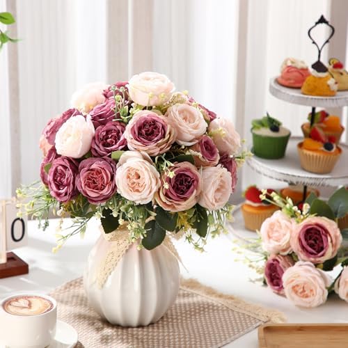 Geosar 8 Bundle Artificial Peonies Flowers Dusty Pink Dusty Rose 1
