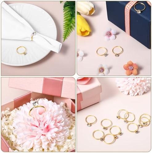 72 Pcs Adjustable Gold Diamond Rings for Bridal Shower