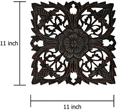 AeraVida Elegant Blossom Carved Teak Wood Wall Art