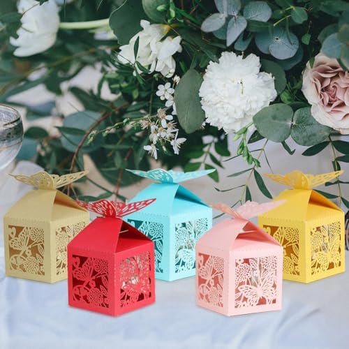 EUBUY 50 Piece Hollow Butterfly Favor Boxes for Wedding