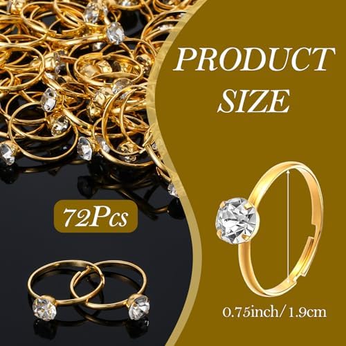 72 Pcs Adjustable Gold Diamond Rings for Bridal Shower