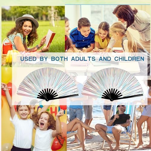 2 Pack Glitter Folding Handheld Fans with Flannel Bags for Dance Parties