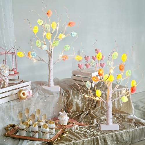 PEIDUO 22 Pre-Lit White Birch Easter Tree with 36 Cracked Eggs