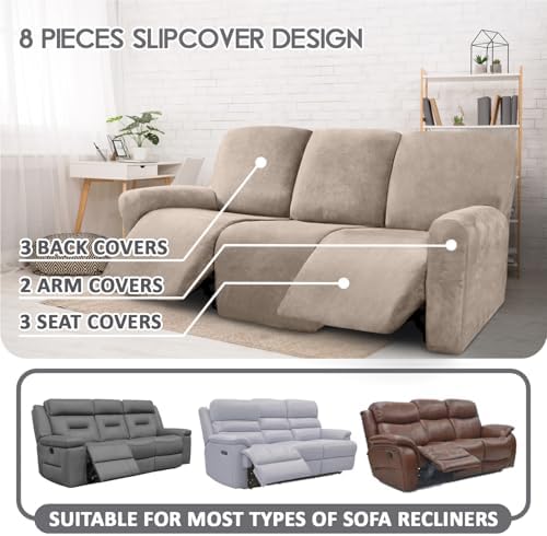 ULTICOR Velvet 8-Piece Recliner Sofa Cover Set