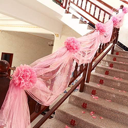 2Pcs Pink Handmade Paper Flower Pom Poms for Wedding Decoration