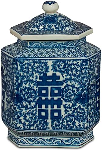 ChinaFurnitureOnline Blue and White Porcelain Tea Jar with Double Happiness Motif