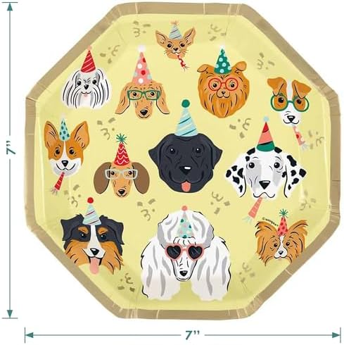 Dog Themed Party Supplies Pawty Time Metallic Gold Plates and Napkins