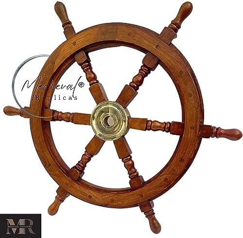 Medieval Replicas Ship Wheel 24 Inch Brown Wooden Decor