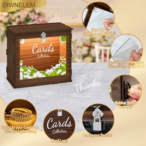 DIWNELEM Wooden Wedding Card Box with Lock and Light