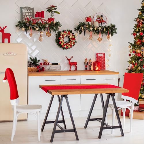 Christmas Chair Covers Set 4PCS Red Brushed Fabric