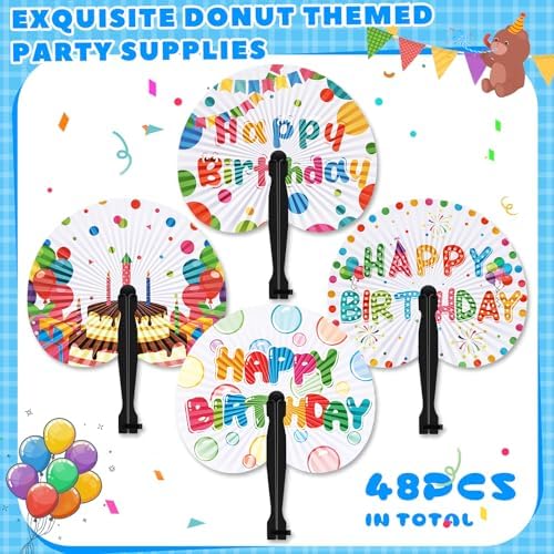 Taiyin 48 Pack Birthday Paper Fans for Summer Parties