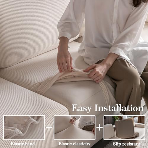 OHSIO Sectional Couch Cover Ivory Pet Friendly