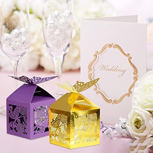 EUBUY 50 Piece Hollow Butterfly Favor Boxes for Wedding