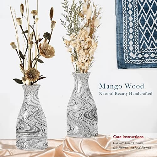 AeraVida White and Black Stain Mango Tree Wood Vase Set