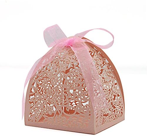 KPOSIYA 70 Piece Laser Cut Rose Candy Boxes Wedding Favor