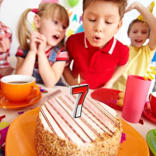 Cartoon Red and White Number 7 Birthday Cake Topper